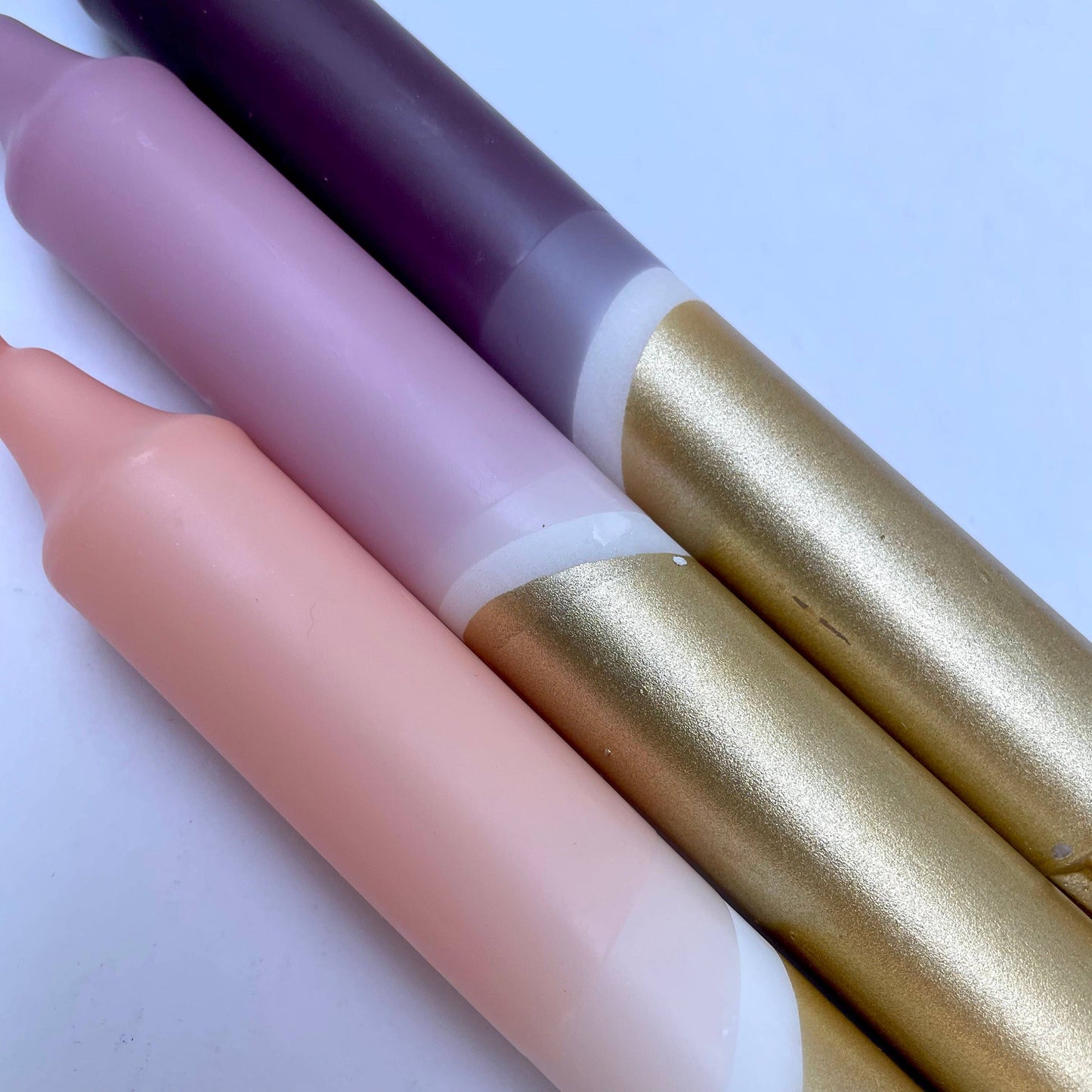 The Singing Rabbit - Aubergine, Heather, Blush Pink & Gold Dip Dye Dinner Candles