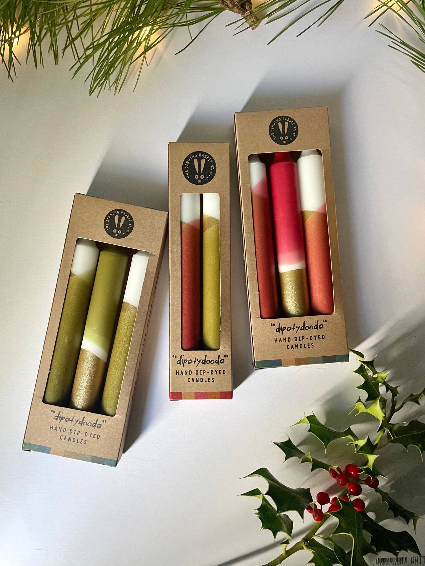 The Singing Rabbit - Luxe Olive Green & Gold Dip Dyed Dinner Candles