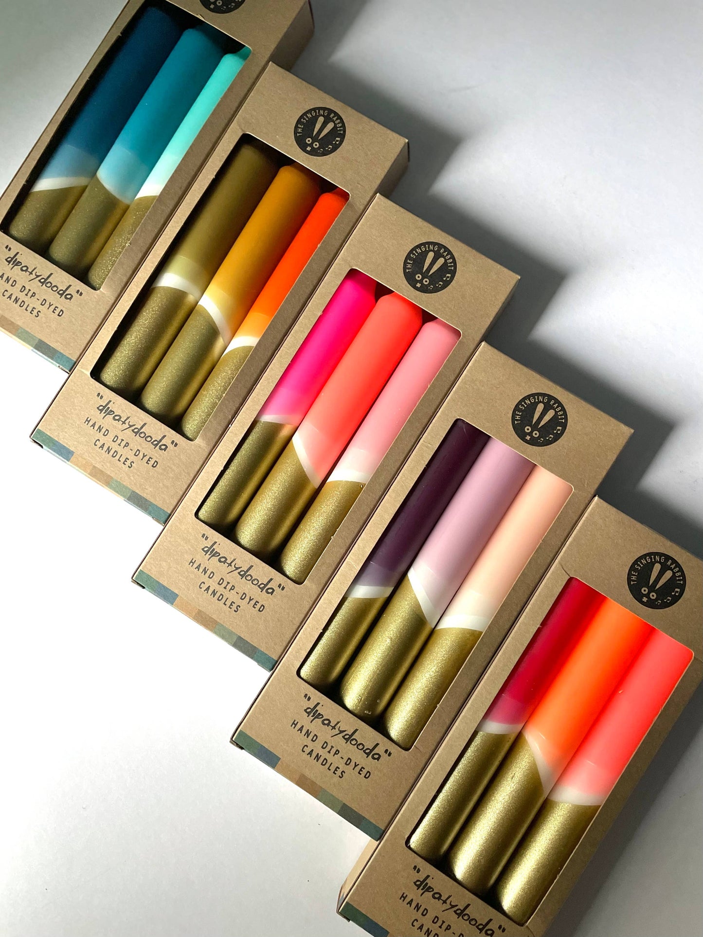 The Singing Rabbit Olive, Caramel, Rust & Gold Dip Dyed Dinner Candles