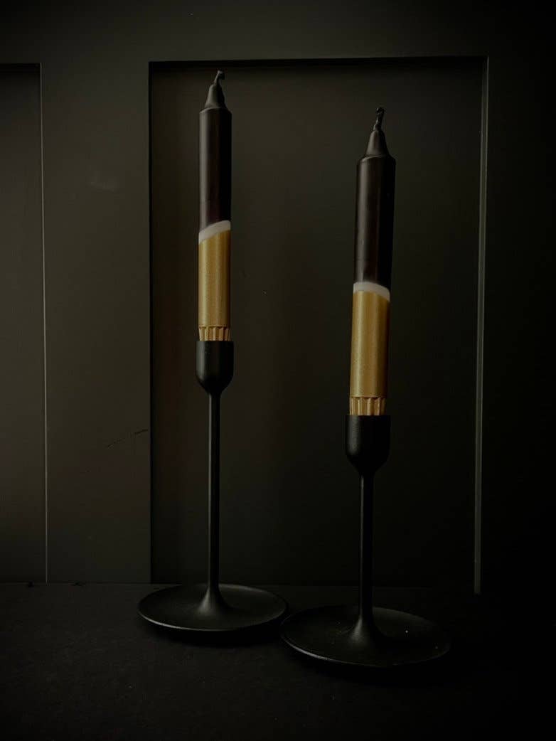 The Singing Rabbit - Black & Gold Dip Dyed Dinner Candles