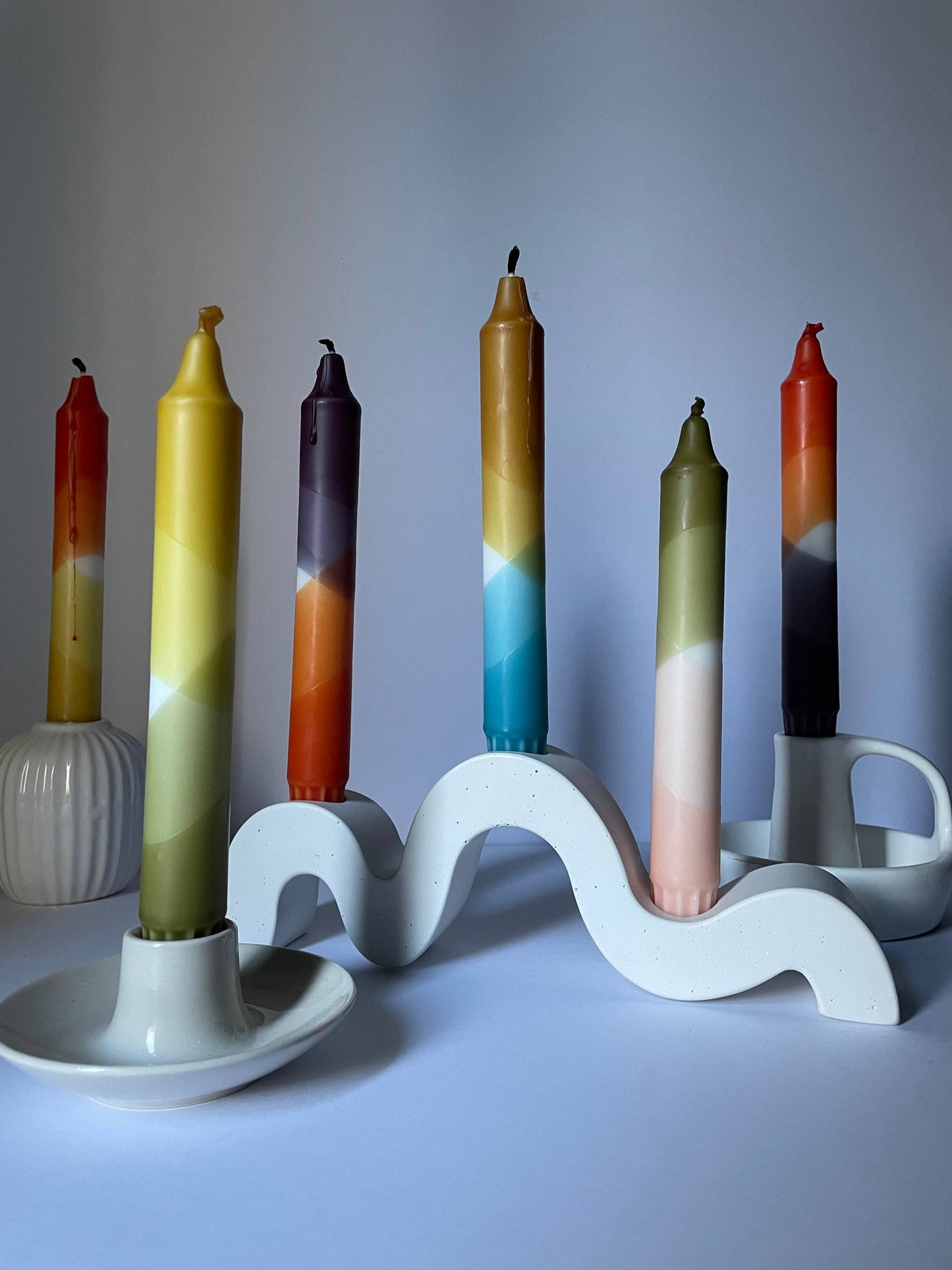 The Singing Rabbit - Blush Pink and Olive Green Dip Dyed Dinner Candles