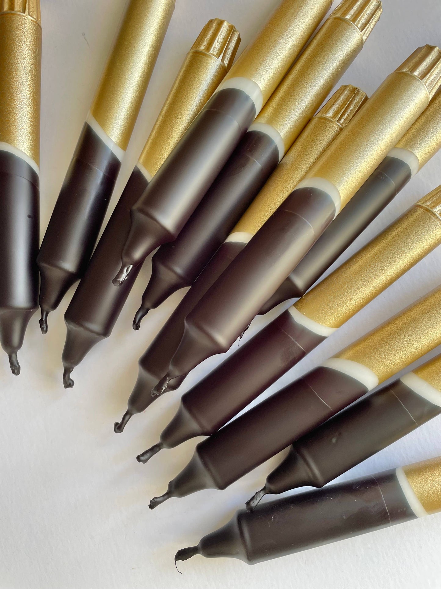 The Singing Rabbit - Black & Gold Dip Dyed Dinner Candles