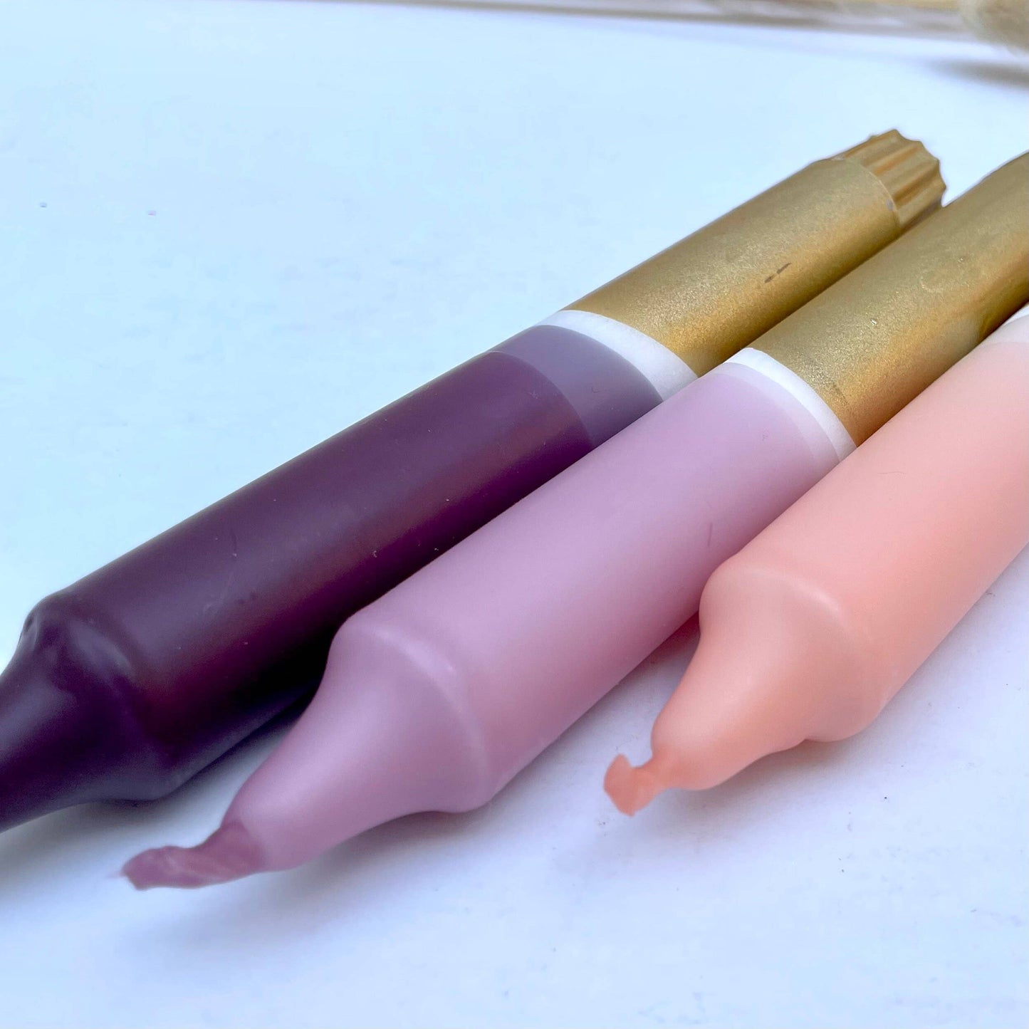 The Singing Rabbit - Aubergine, Heather, Blush Pink & Gold Dip Dye Dinner Candles