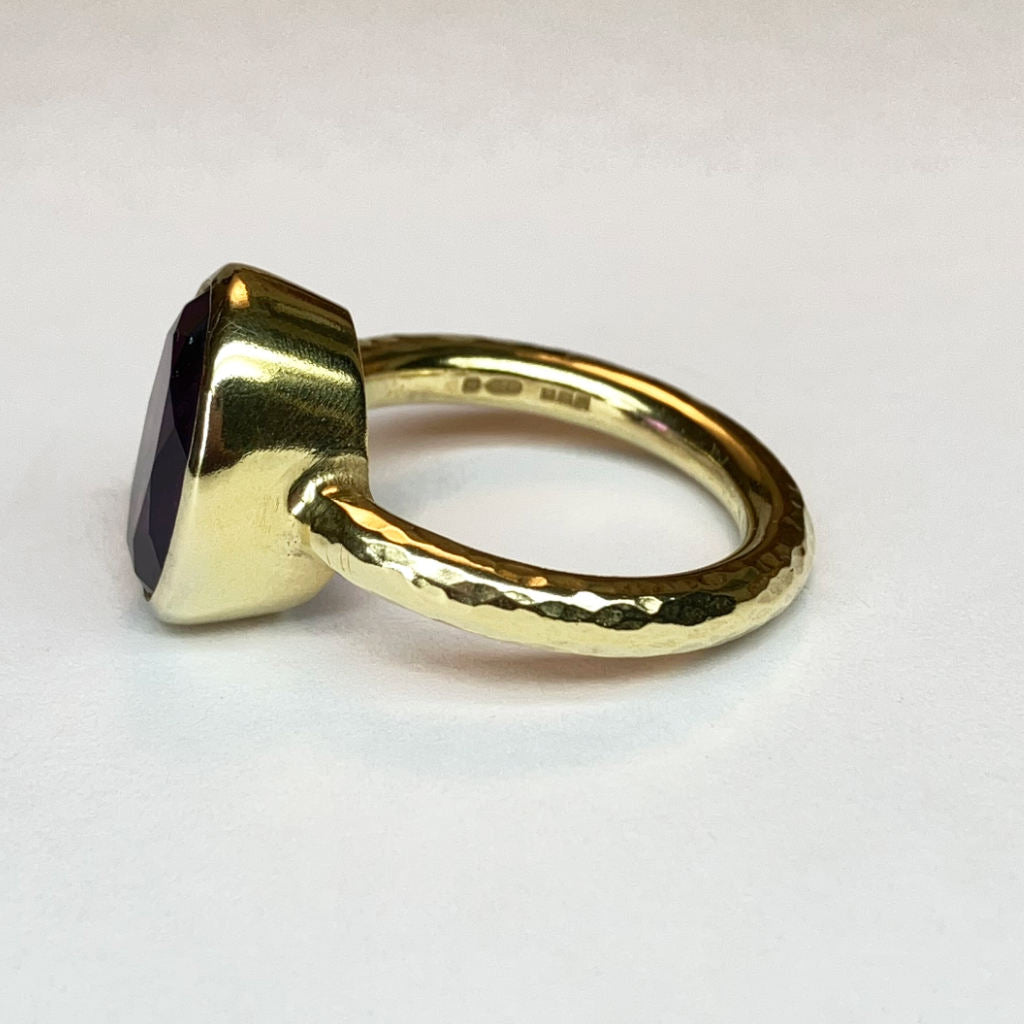 Amanda Cox 18ct gold vermeil amethyst ring side view Heart Gallery Hebden Bridge