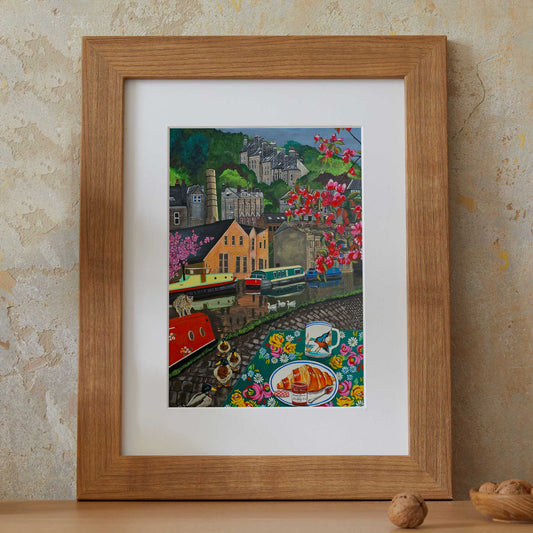 Framed Breakfast on the Canal A4 print by Donna Flowers Dorning for Heart Gallery