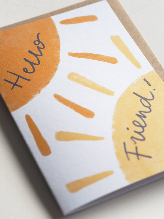 Card with 'Hello Friend!' text on a white background