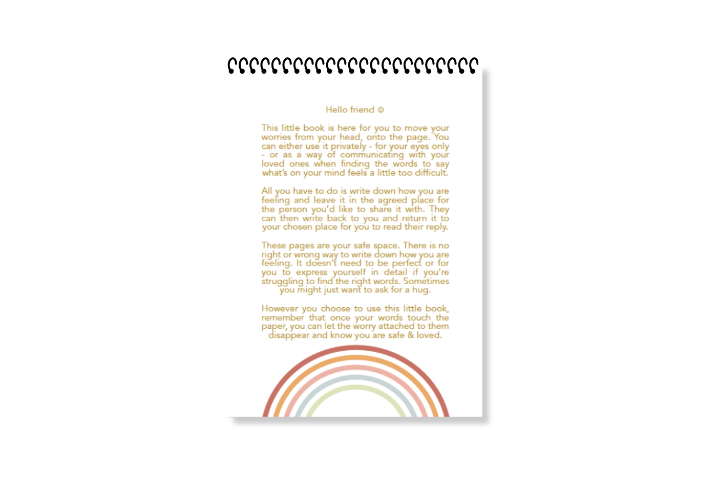 A white, wire-bound notebook with a pink cover featuring the title 'Worry Notes' in red text, along with a small decorative element on the top right by LSW for Heart Gallery