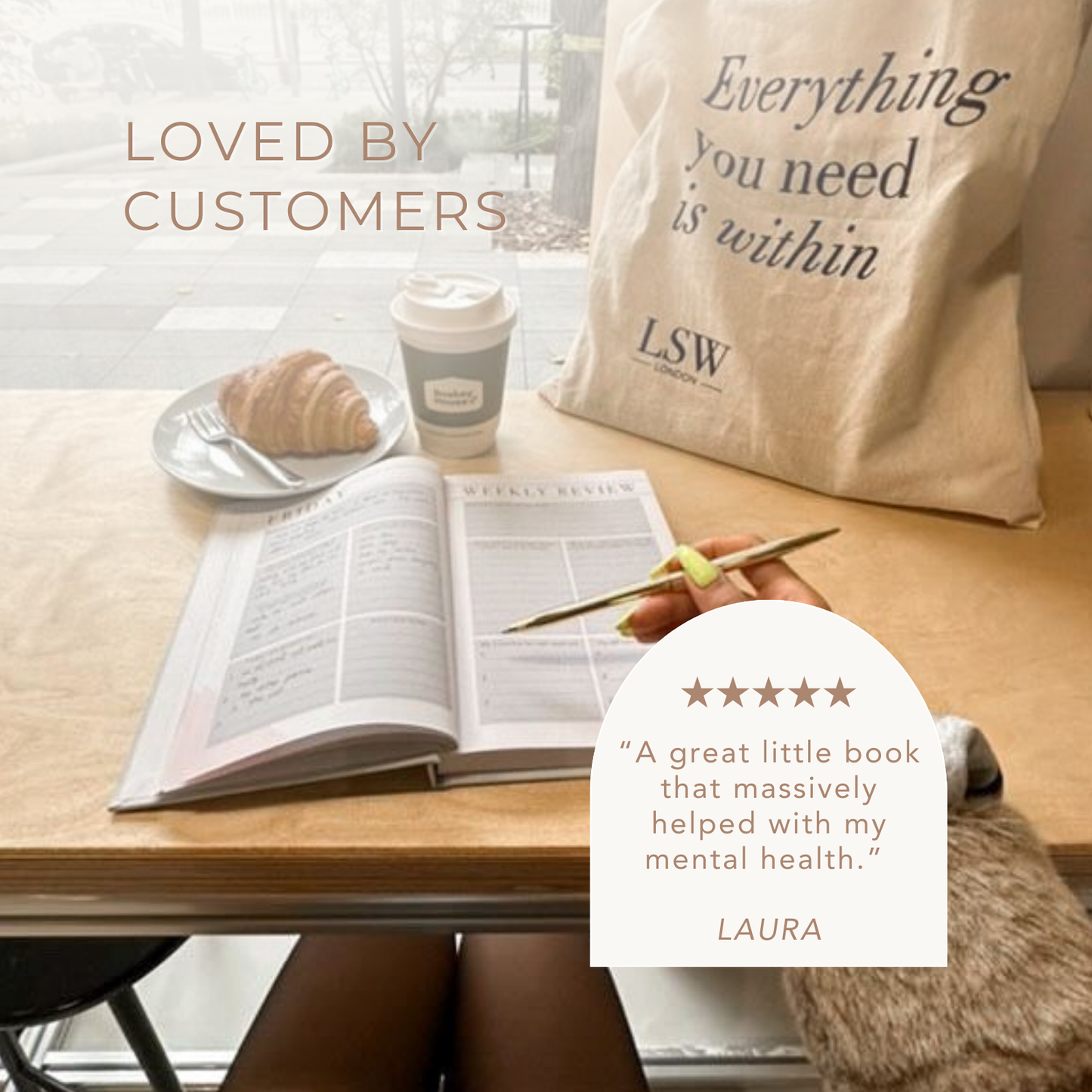 LSW ind Notes journal with a customer testimonial