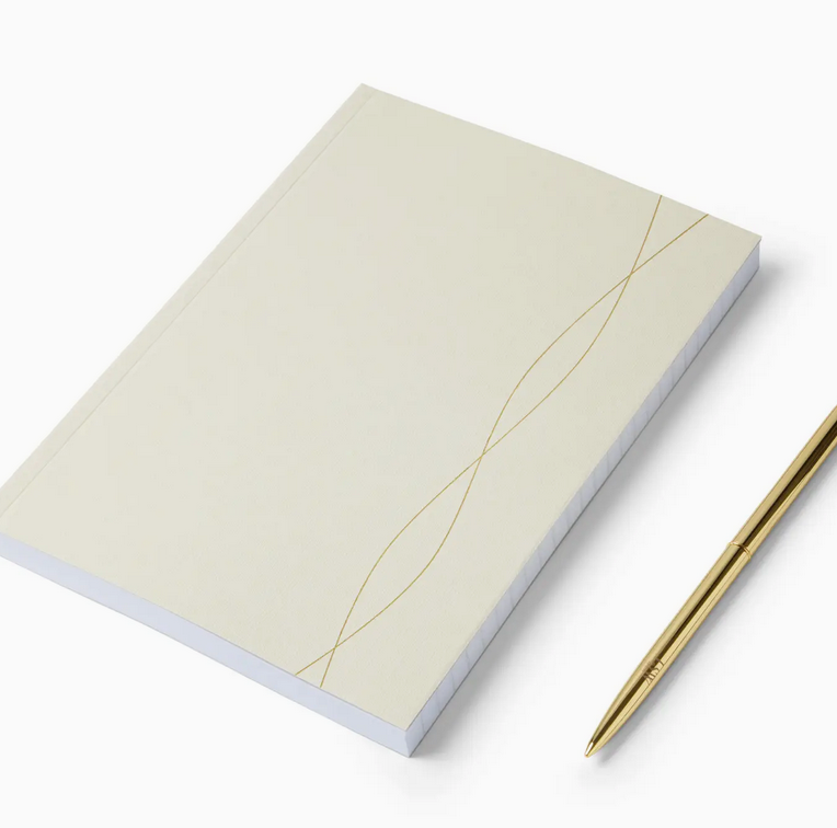 LSW mist grey journal with gold detail and gold pen