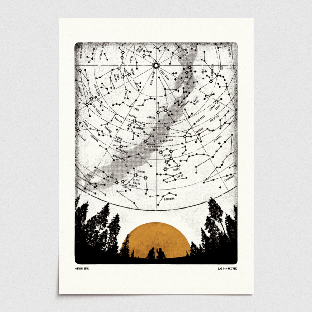 Luke Holcombe - Wilderness Collection - Northern Stars artwork A4 print heart Gallery