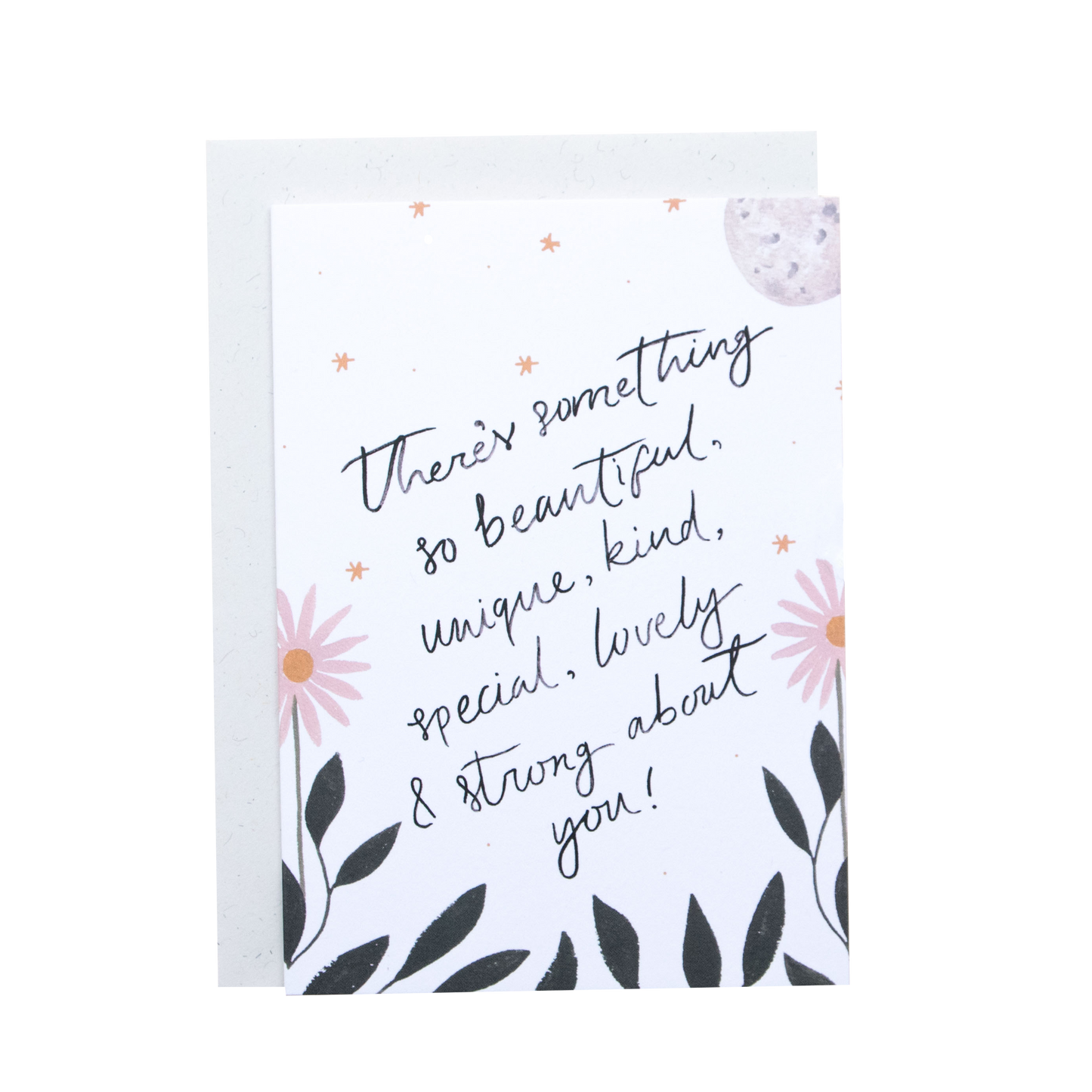 Greeting card with floral design and text on a white background