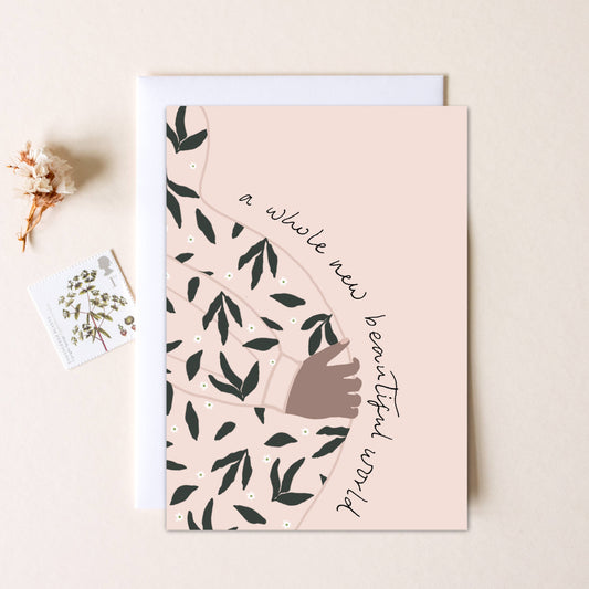 Greeting card with floral design and text on a beige background new baby card by Hidden Pearl