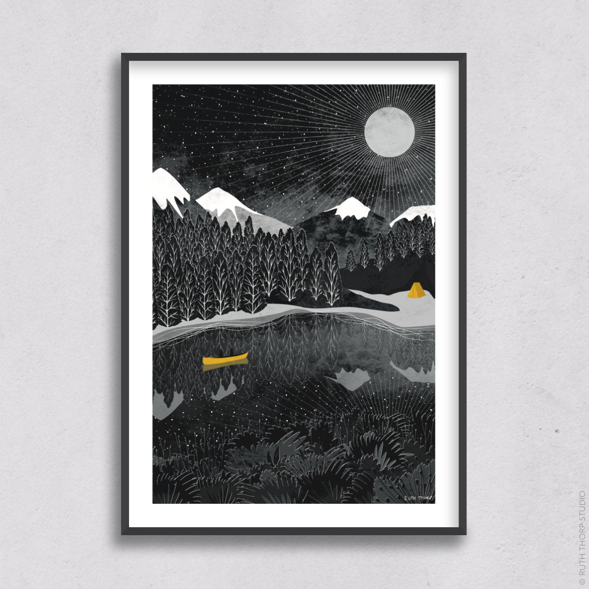 Ruth Thorp - Night Paddle - A4 print artwork. This illustrated art print forms part of Ruth’s Journey collection of 6 A4 prints. for Heart Gallery