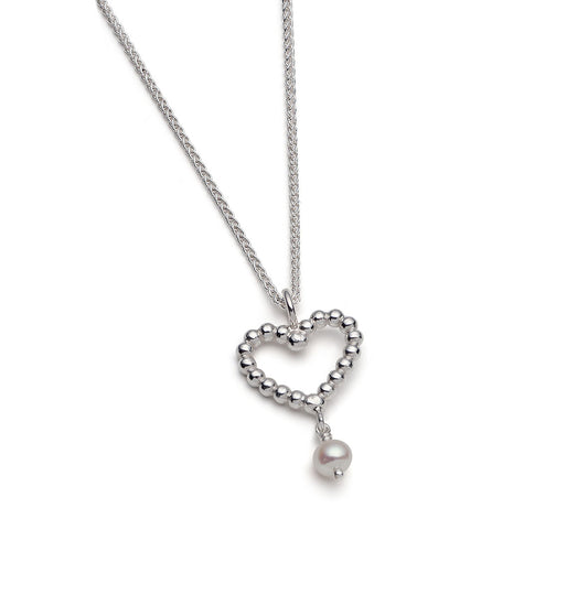 Rebecca Lewis - Silver granule heart pendant with pearl bead  - bridal jewellery - bridesmaids