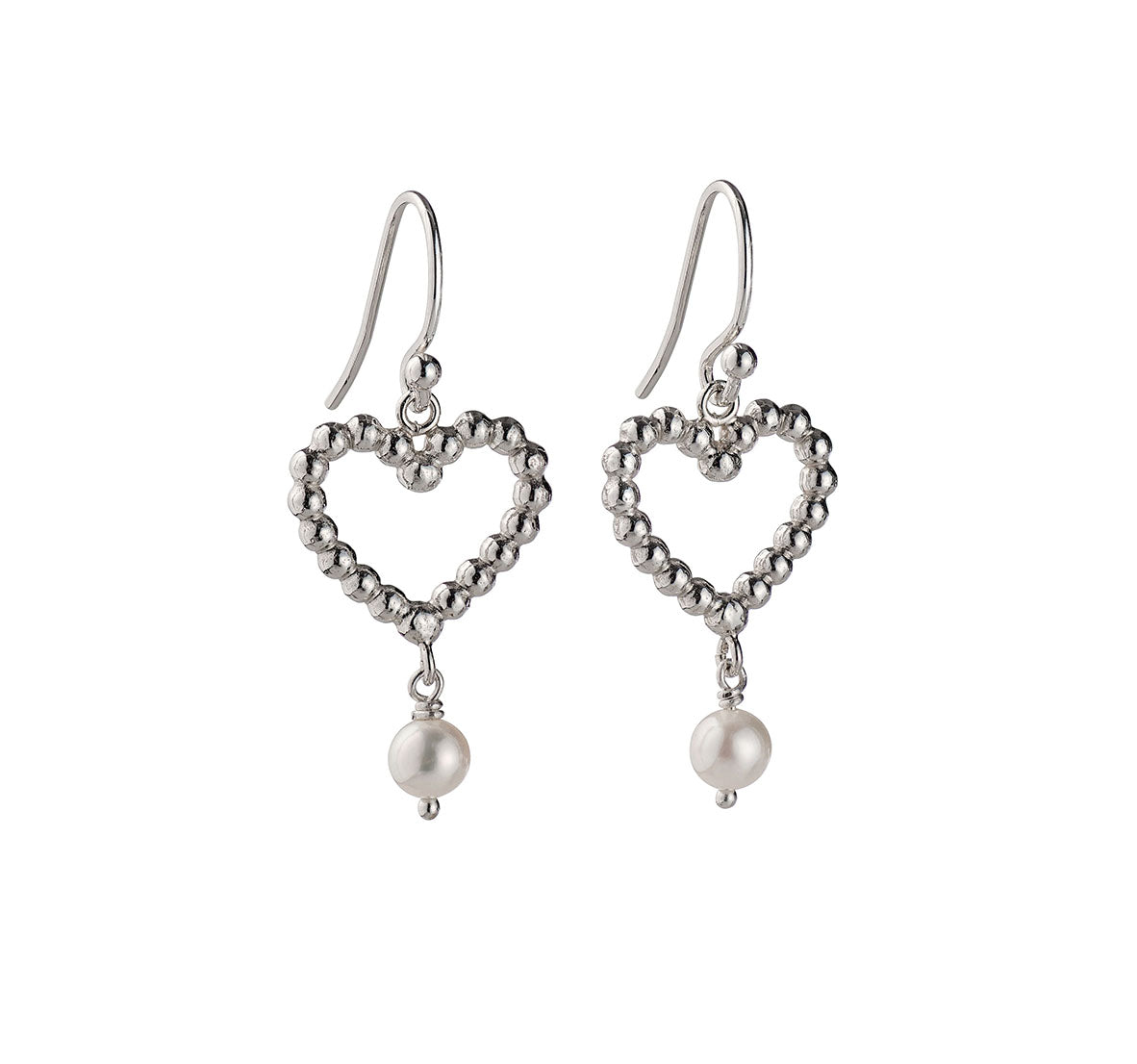 Rebecca Lewis - Silver granule heart earrings with pearl drop = bridal jewellery - bridesmaids