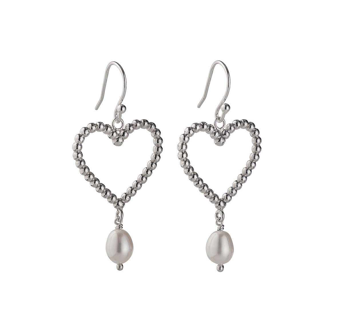 Rebecca Lewis - Silver granule heart earrings with pearl drop = bridal jewellery - bridesmaids