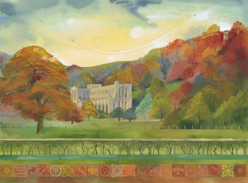 Rievaulx Abbey painted by Kate Lycett in autumnal colours for Heart Gallery