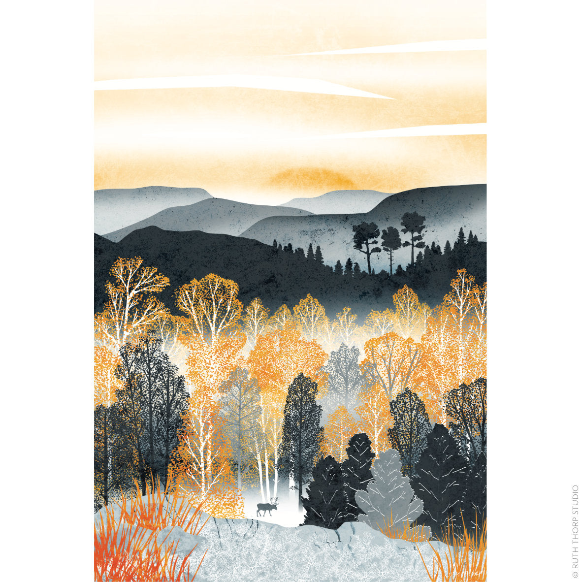 Ruth Thorp - Golden Forest - A4 print artwork. This illustrated art print forms part of Ruth’s Golden Forest collection of 6 A4 prints