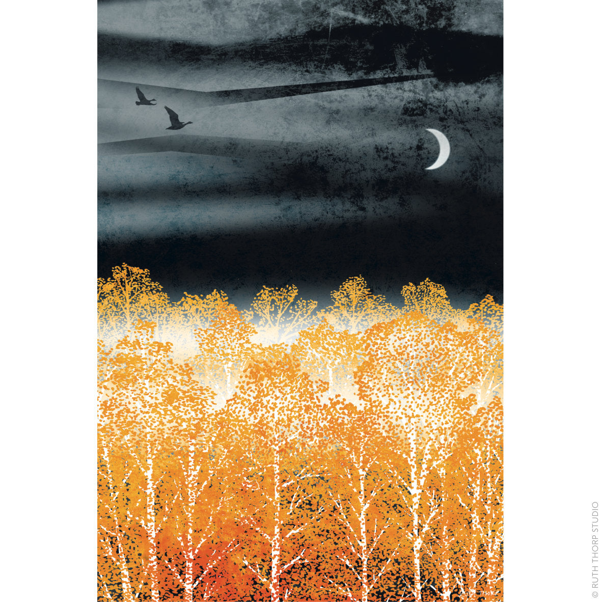 Ruth Thorp - Night Light - A4 print artwork. This illustrated art print forms part of Ruth’s Golden Forest collection of 6 A4 prints