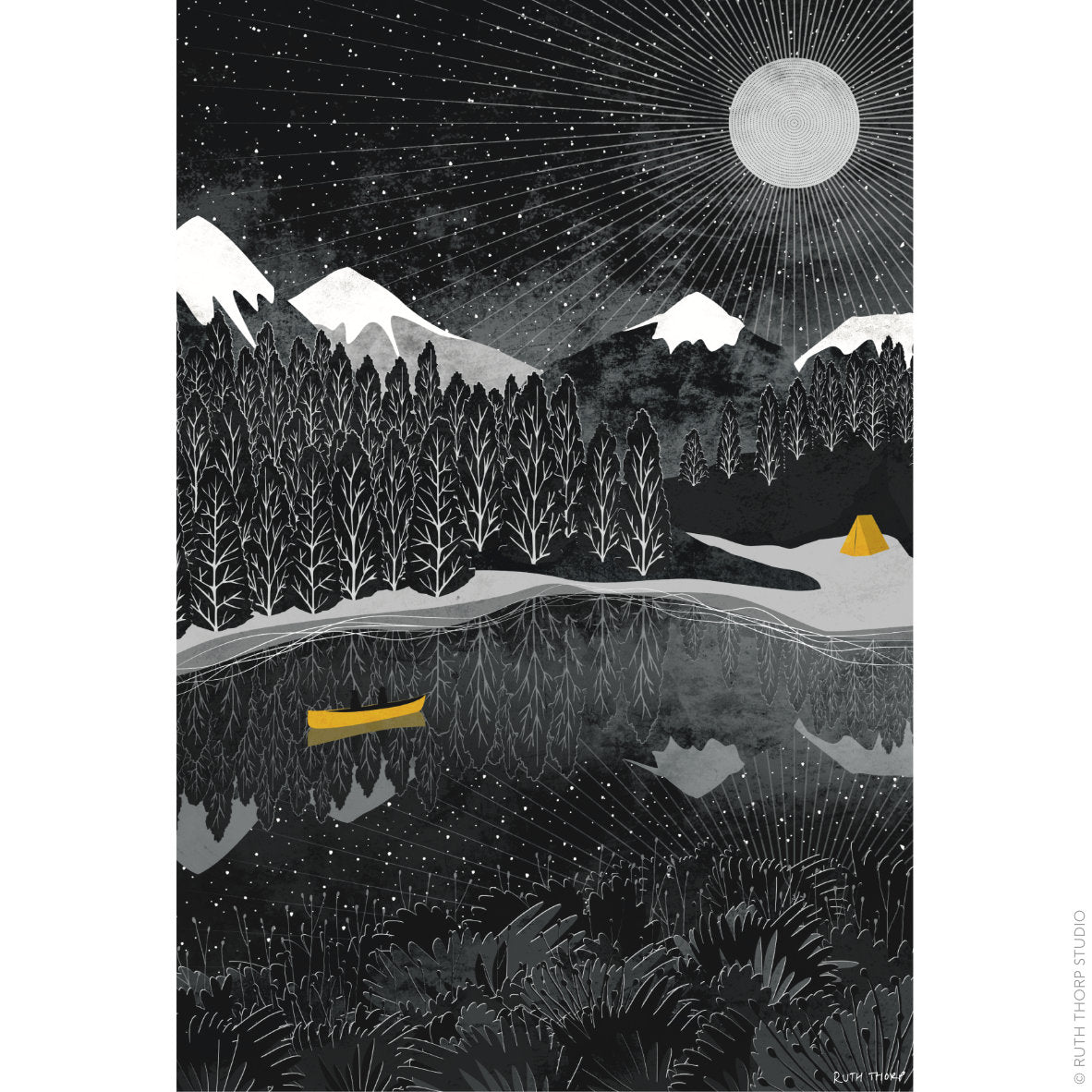 Ruth Thorp - Night Paddle - A4 print artwork. This illustrated art print forms part of Ruth’s Journey collection of 6 A4 prints.