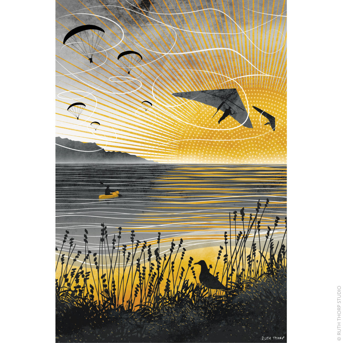 Ruth Thorp - Sunset Flight - A4 print artwork part of a collection for Heart Gallery