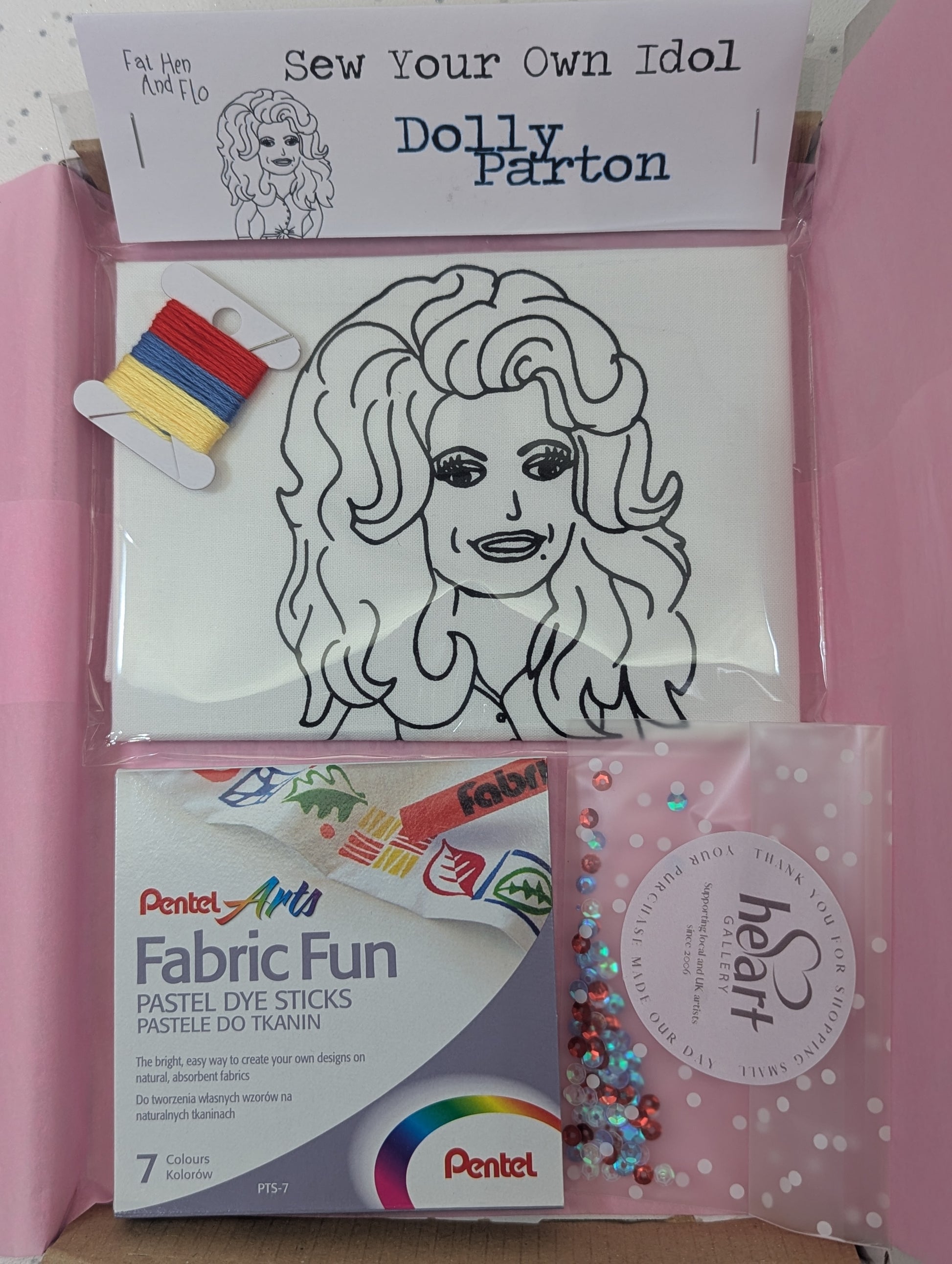 Sew Your Own letterbox gift - Dolly Parton with sequins and fabric fun
