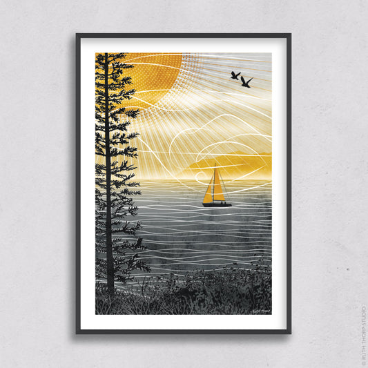 Summer Long A4 print Ruth Thorp black yellow and white