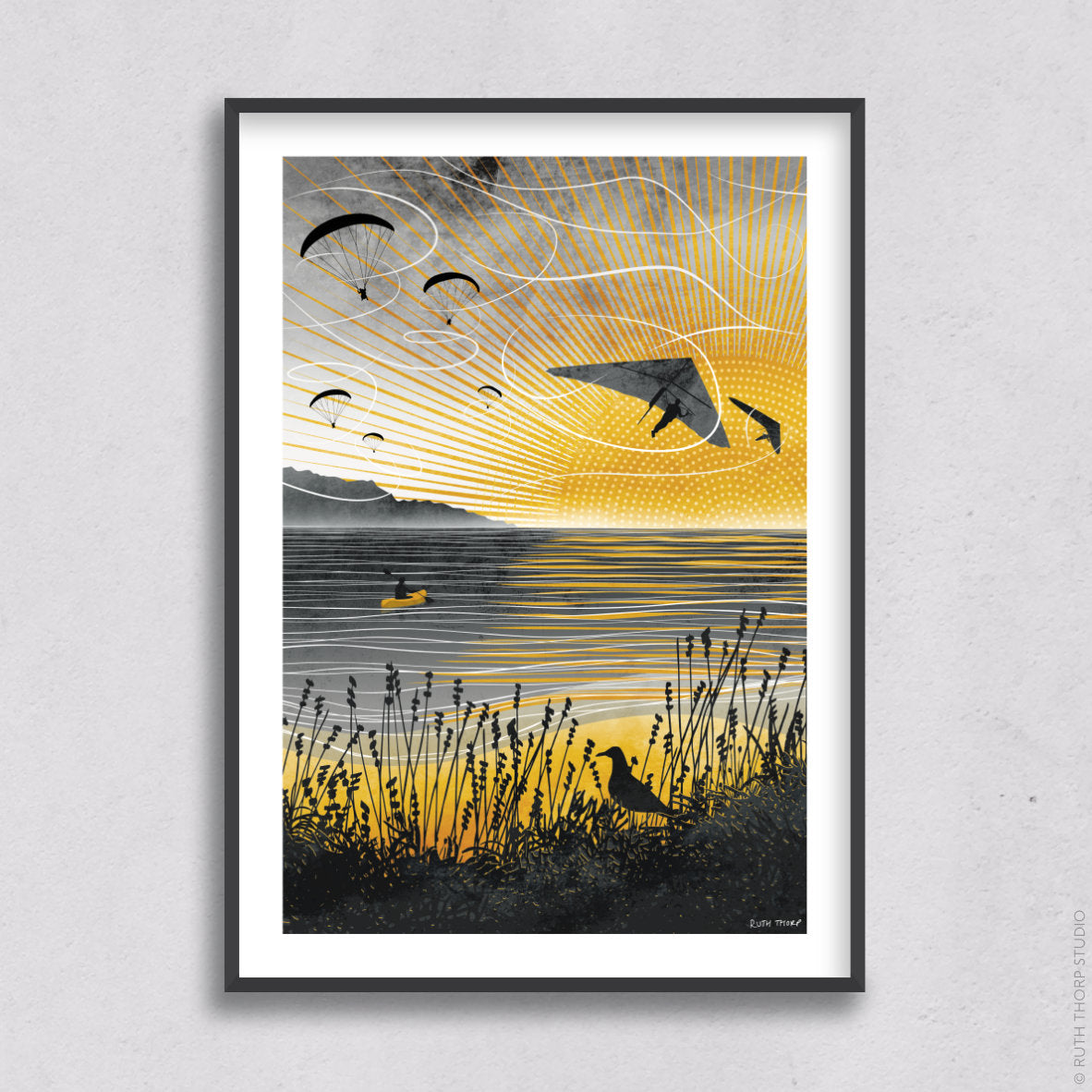Ruth Thorp - Sunset Flight - A4 print artwork. This illustrated art print forms part of Ruth’s Journey collection of 6 A4 prints.