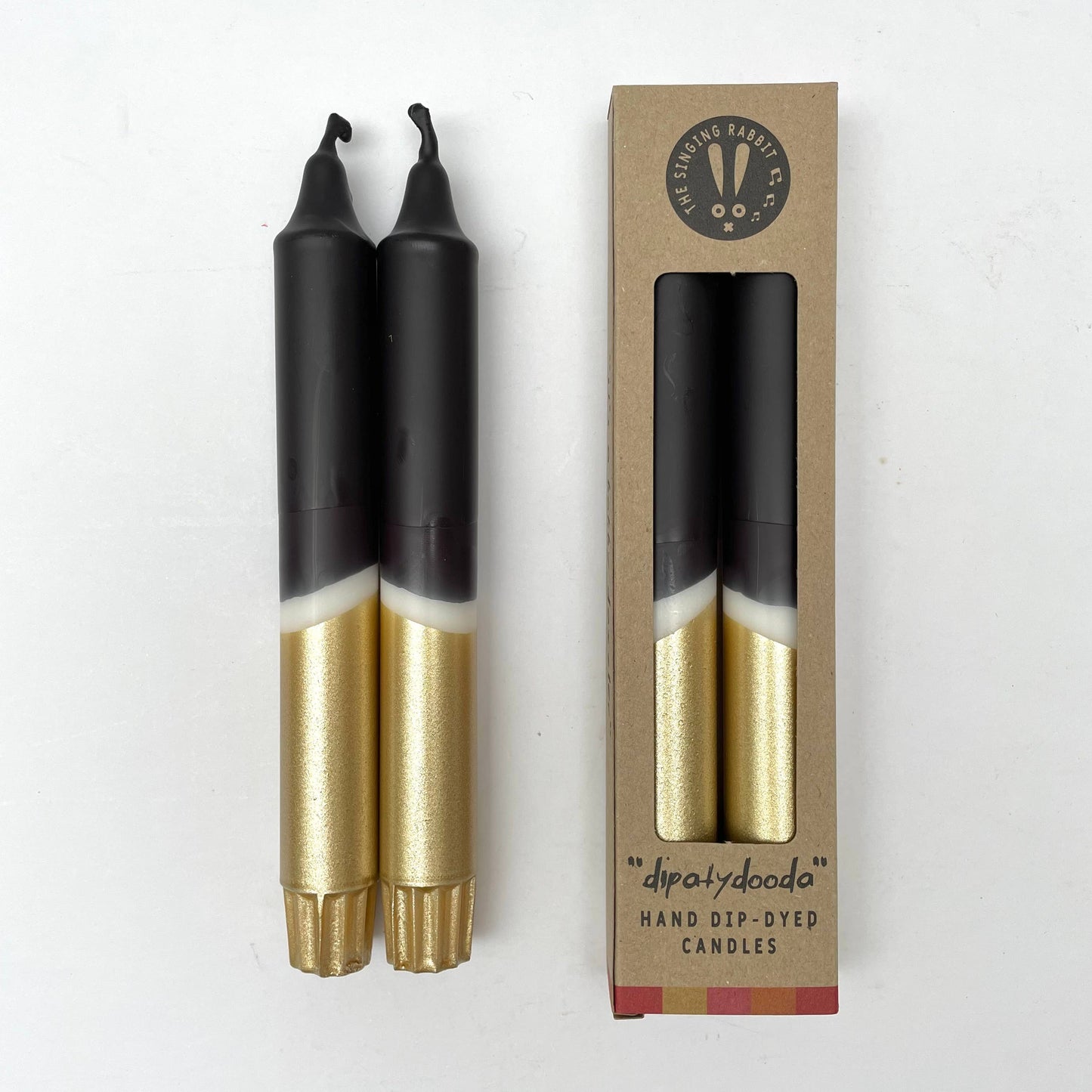 The Singing Rabbit - Black & Gold Dip Dyed Dinner Candles