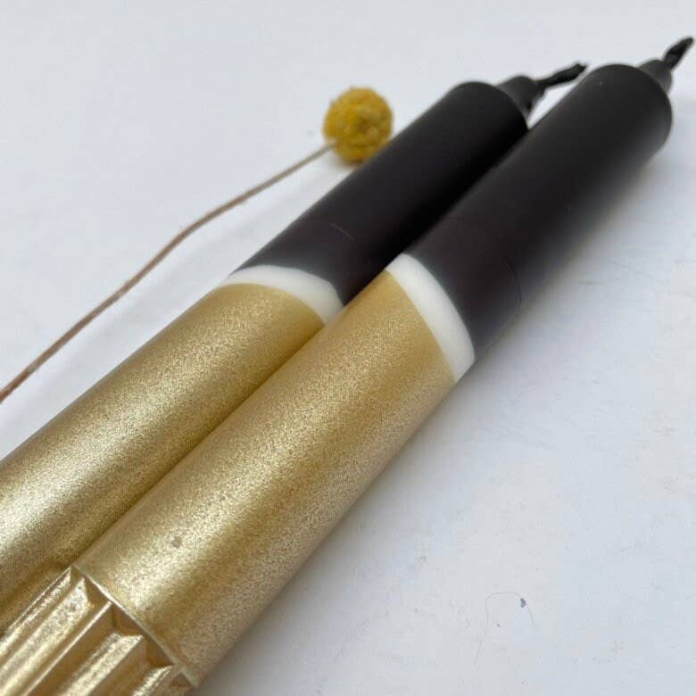 The Singing Rabbit - Black & Gold Dip Dyed Dinner Candles
