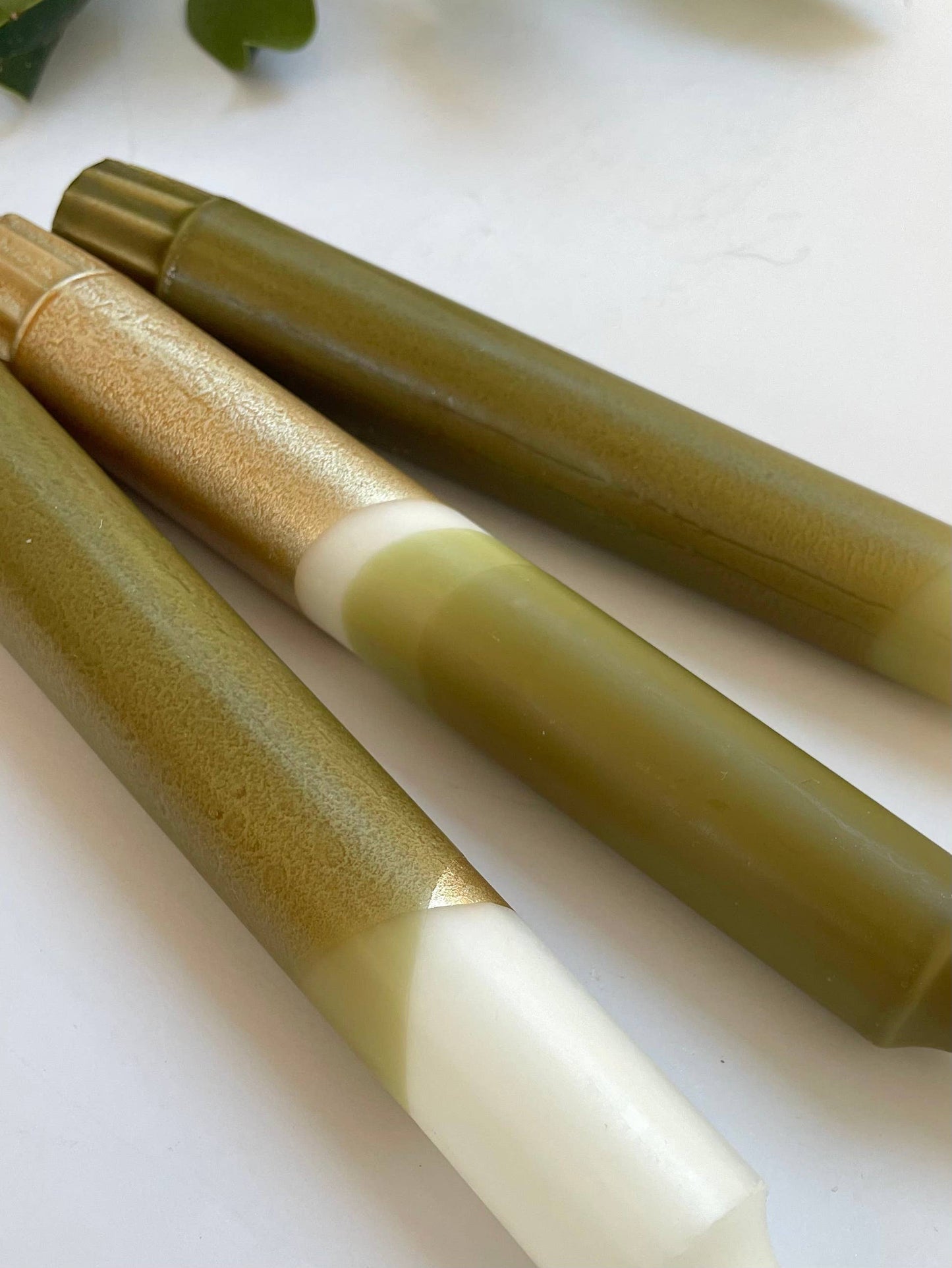The Singing Rabbit - Luxe Olive Green & Gold Dip Dyed Dinner Candles
