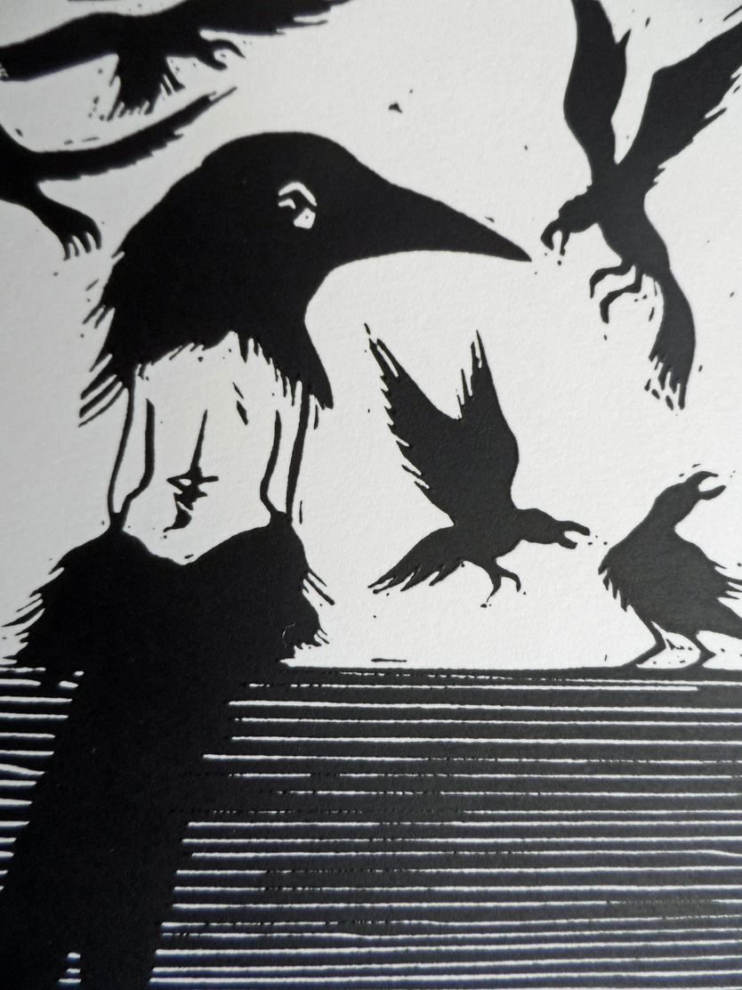 Polly Marix-Evans - Shouting With The Crows - Original Linocut