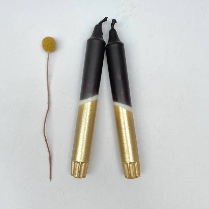 The Singing Rabbit - Black & Gold Dip Dyed Dinner Candles