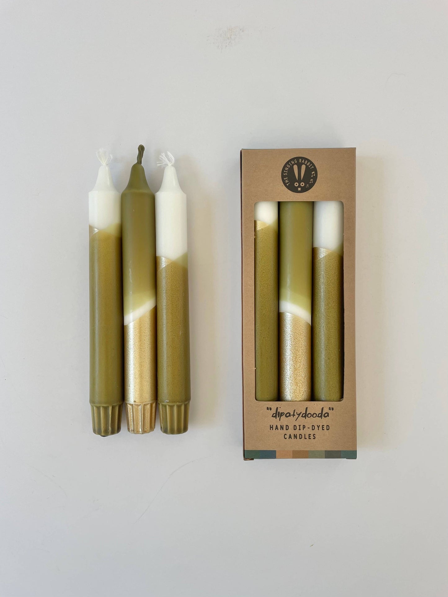 The Singing Rabbit - Luxe Olive Green & Gold Dip Dyed Dinner Candles