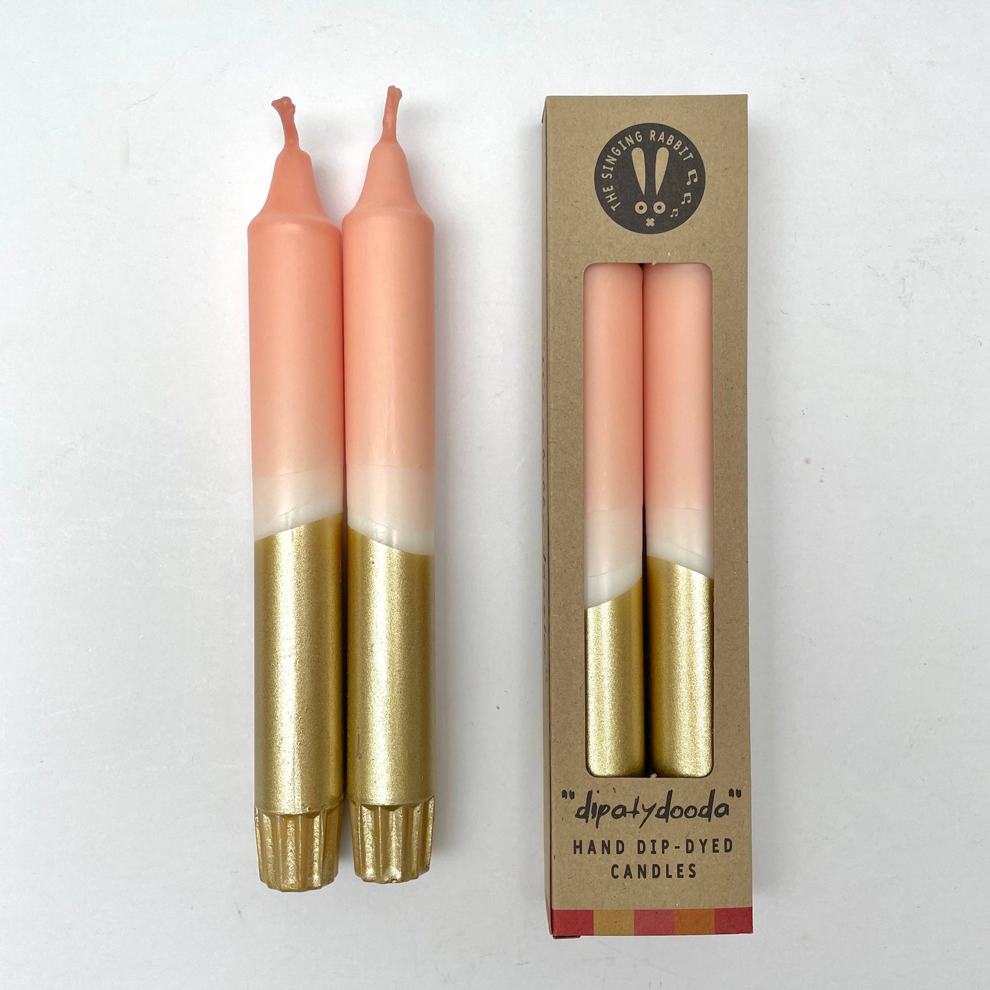 The Singing Rabbit - Blush Pink & Gold Dip Dyed Dinner Candles