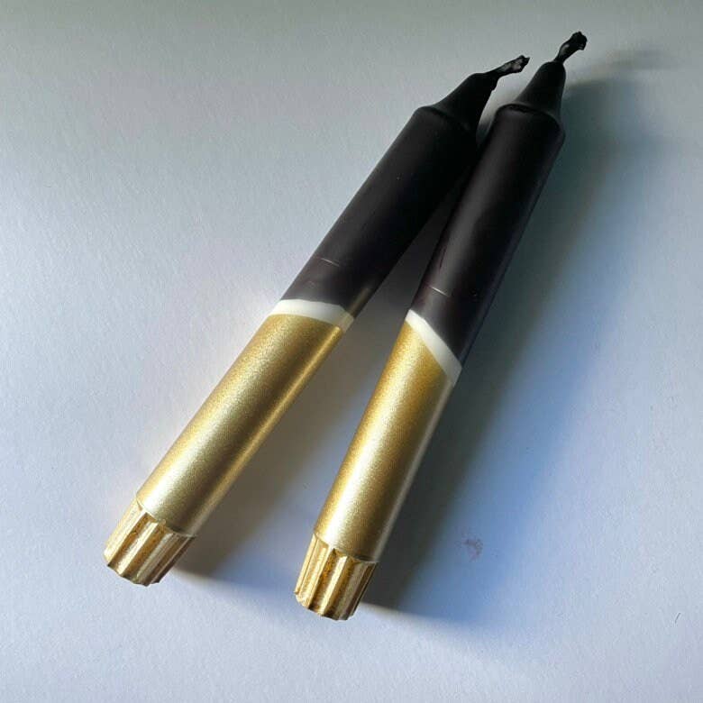 The Singing Rabbit - Black & Gold Dip Dyed Dinner Candles