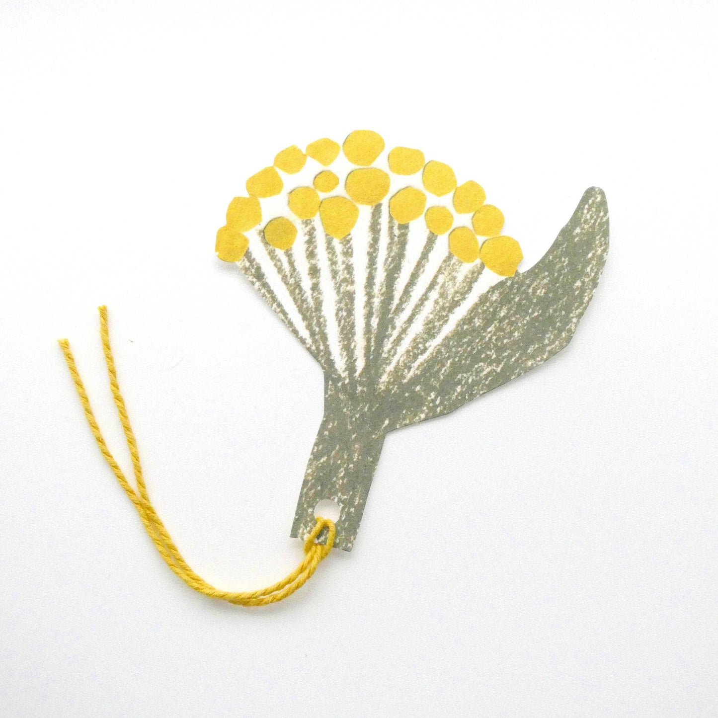 gift tag with yellow flowers and green leaves on a white background