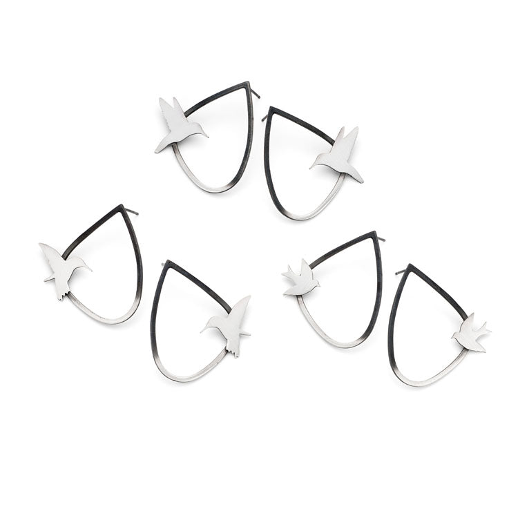 Leoma Drew - Two Tone Silver Wing Studs with birds Jewellery Heart Gallery