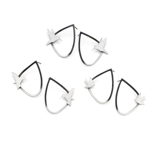 Leoma Drew - Two Tone Silver Wing Studs with birds Jewellery Heart Gallery