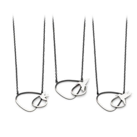 f Leoma Drew - Two Tone Silver Wing Pendant with birds Jewellery for Heart Gallery