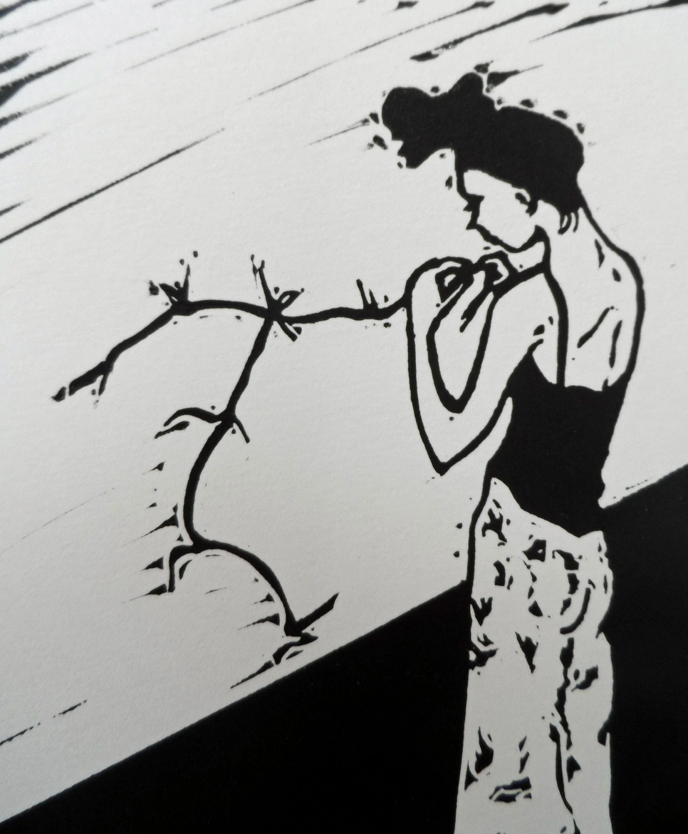 Polly Marix-Evans - Tying Up Loose Ends - Original Linocut