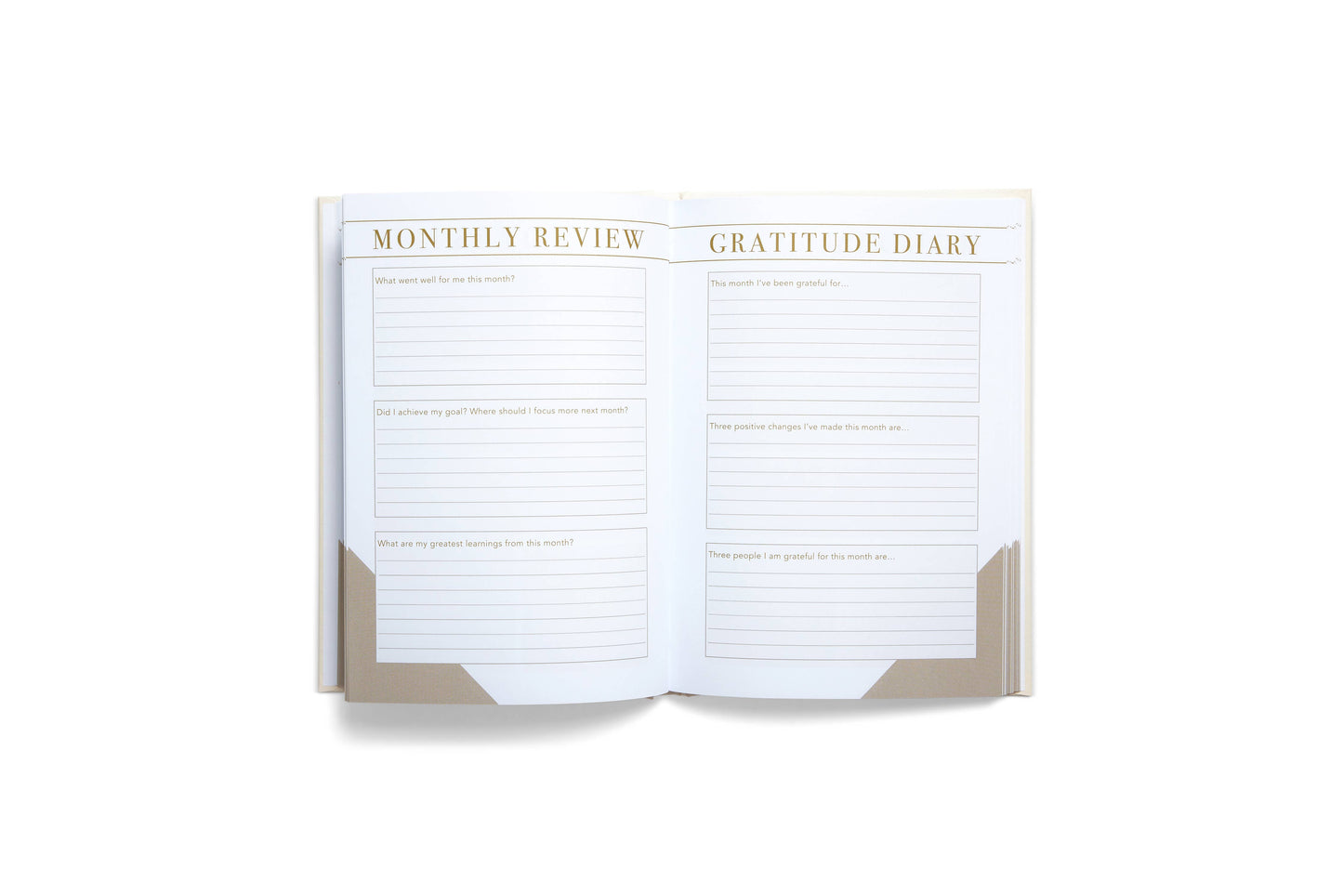 daily gratitude practice with LSW Morning Notes monthly review in a cream journal