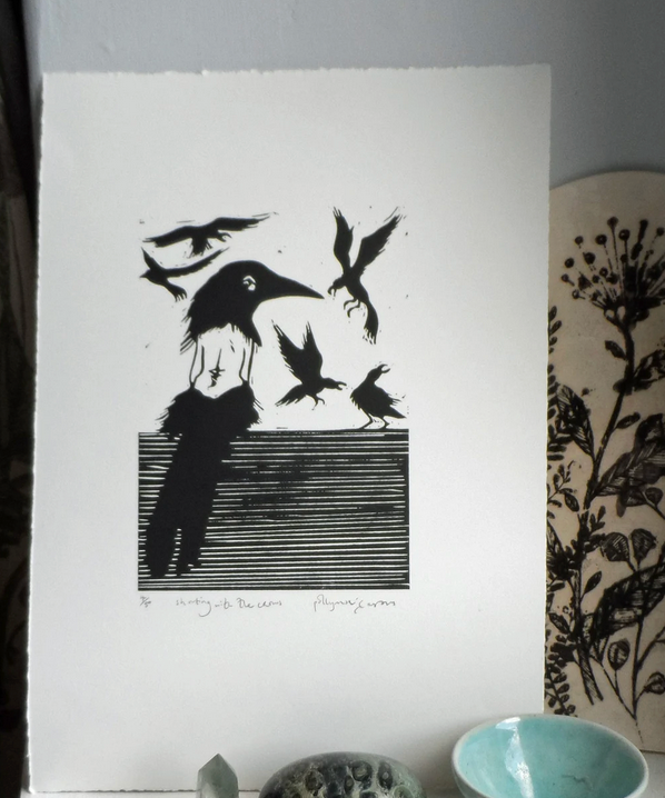 Polly Marix-Evans - Shouting With The Crows - Original Linocut