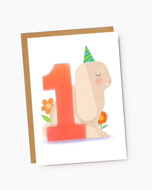Cute Bunny Rabbit - First Birthday card by Jade Fisher