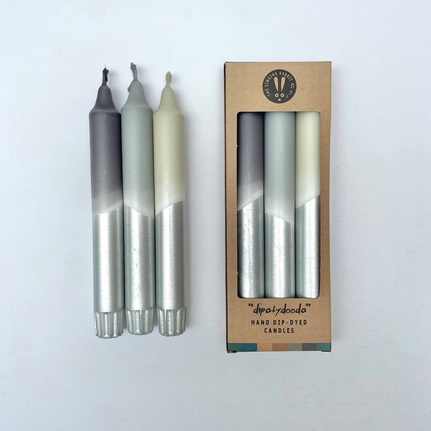 3 shades of grey hand dip dyed dinner candles by The Singing Rabbit