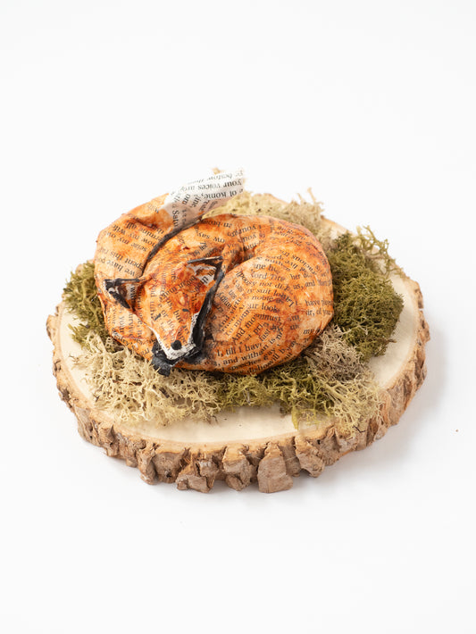 Beneath The Bramble - Diana Parkhouse paper mache sculpture of a sleeping fox