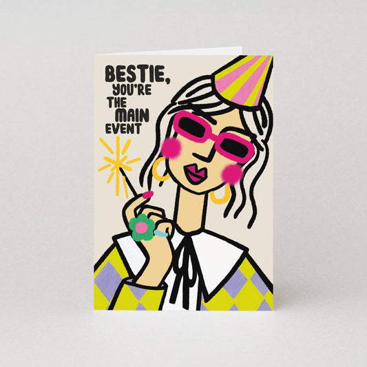 Bestie birthday card, local designer, colourful card, bold, 
