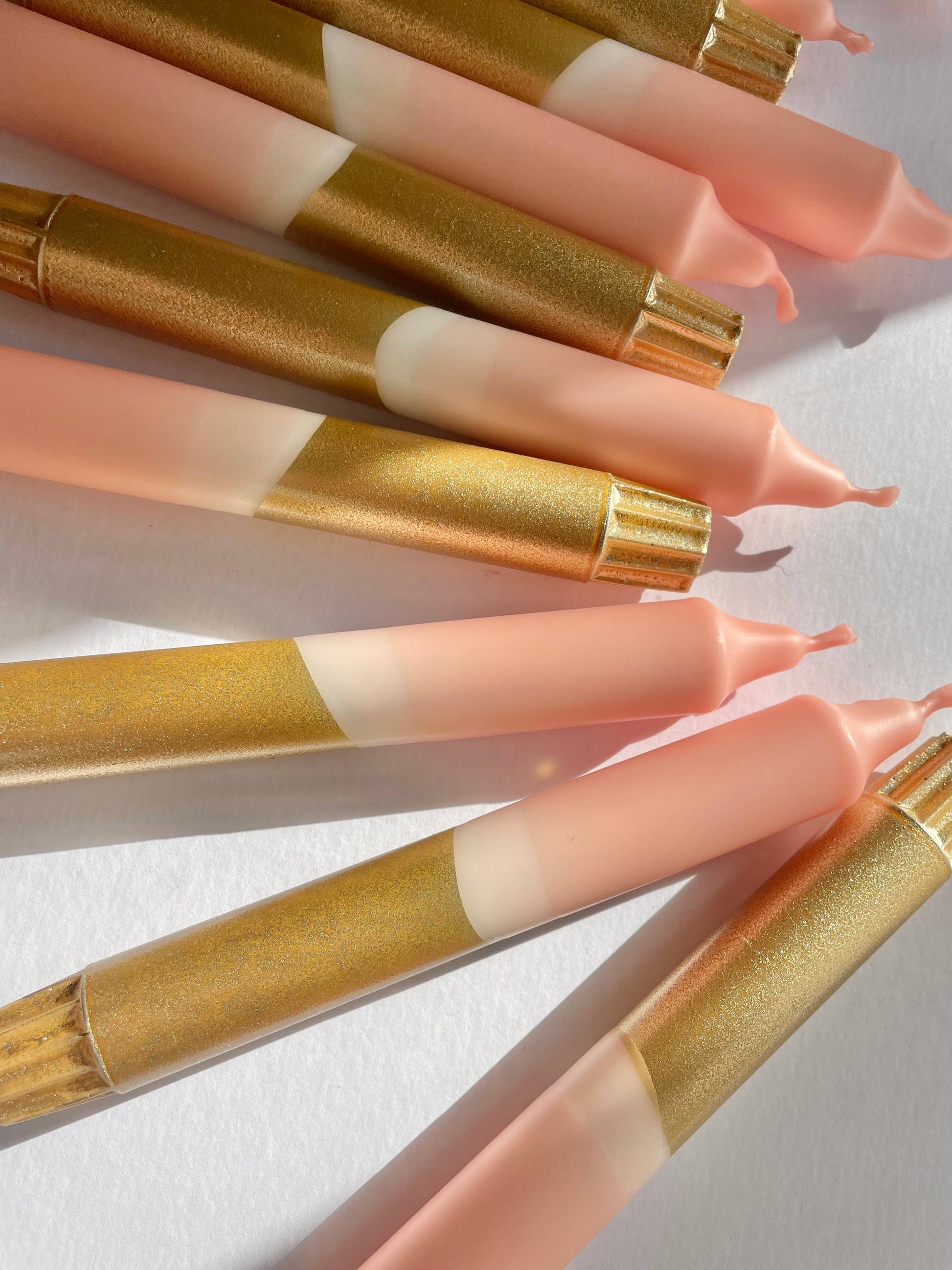 Blush pink and gold dinner candles by The Singing Rabbit