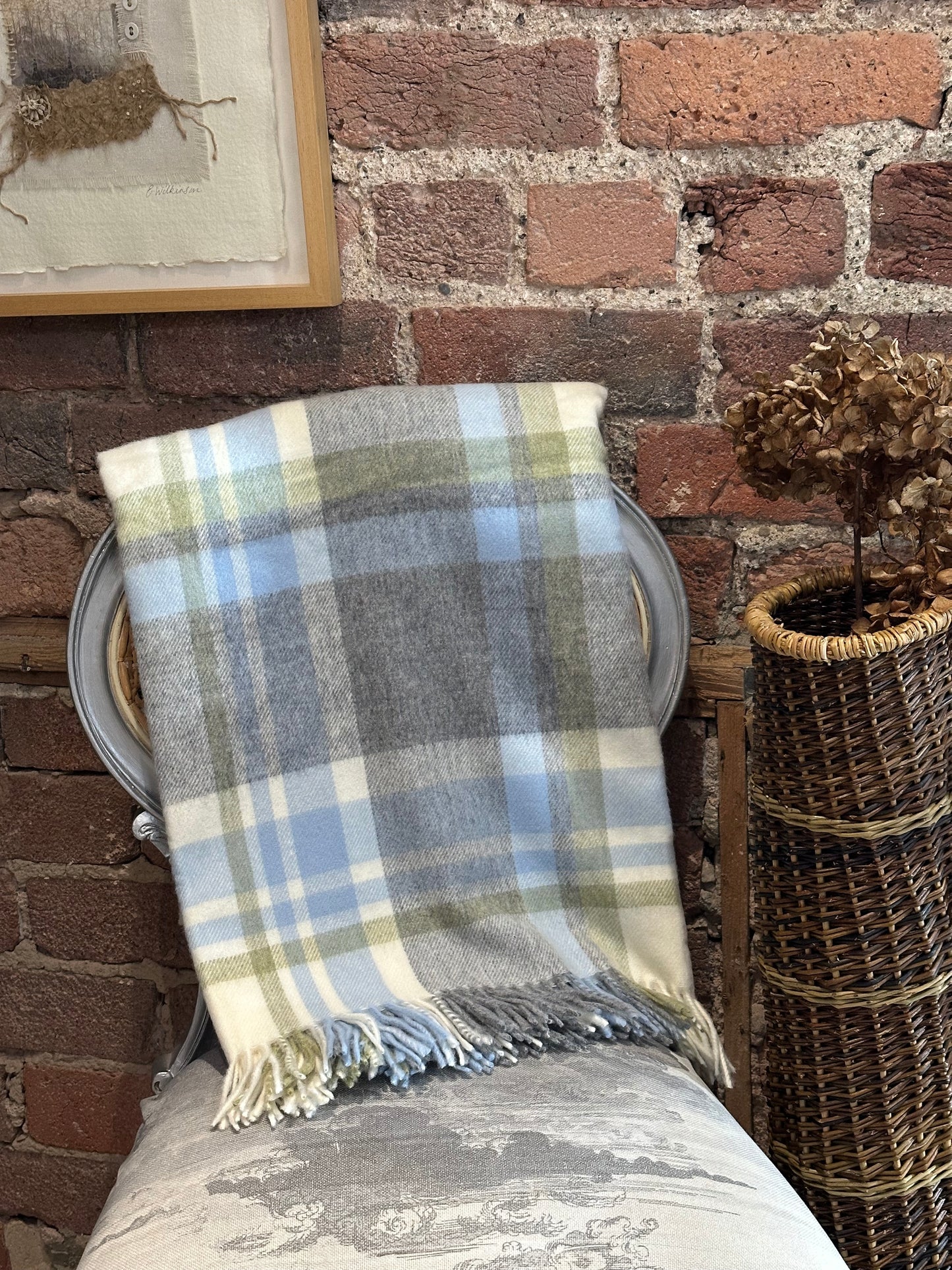 Bronte duck egg and grey throw for Heart Gallery in Hebden Bridge