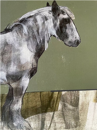 Artistic depiction of a horse on a textured green background